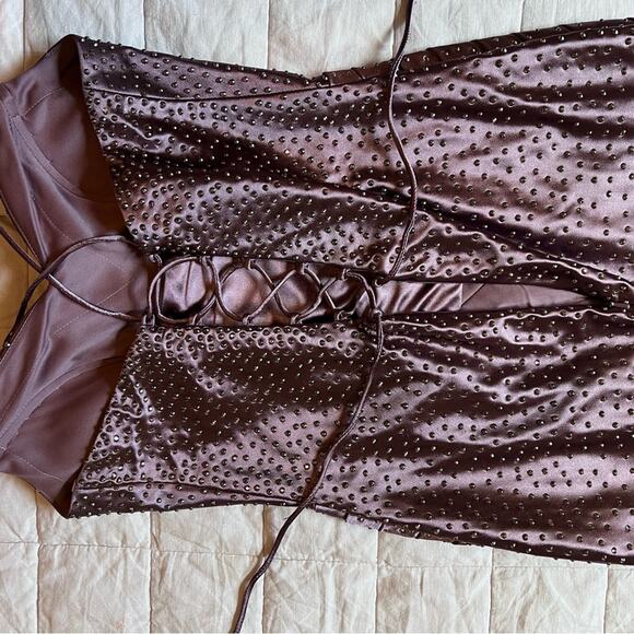 Camille La Vie Purple Mauve Studded Trumpet Formal Dress w/ High Leg Slit - 8 - Picture 5 of 16